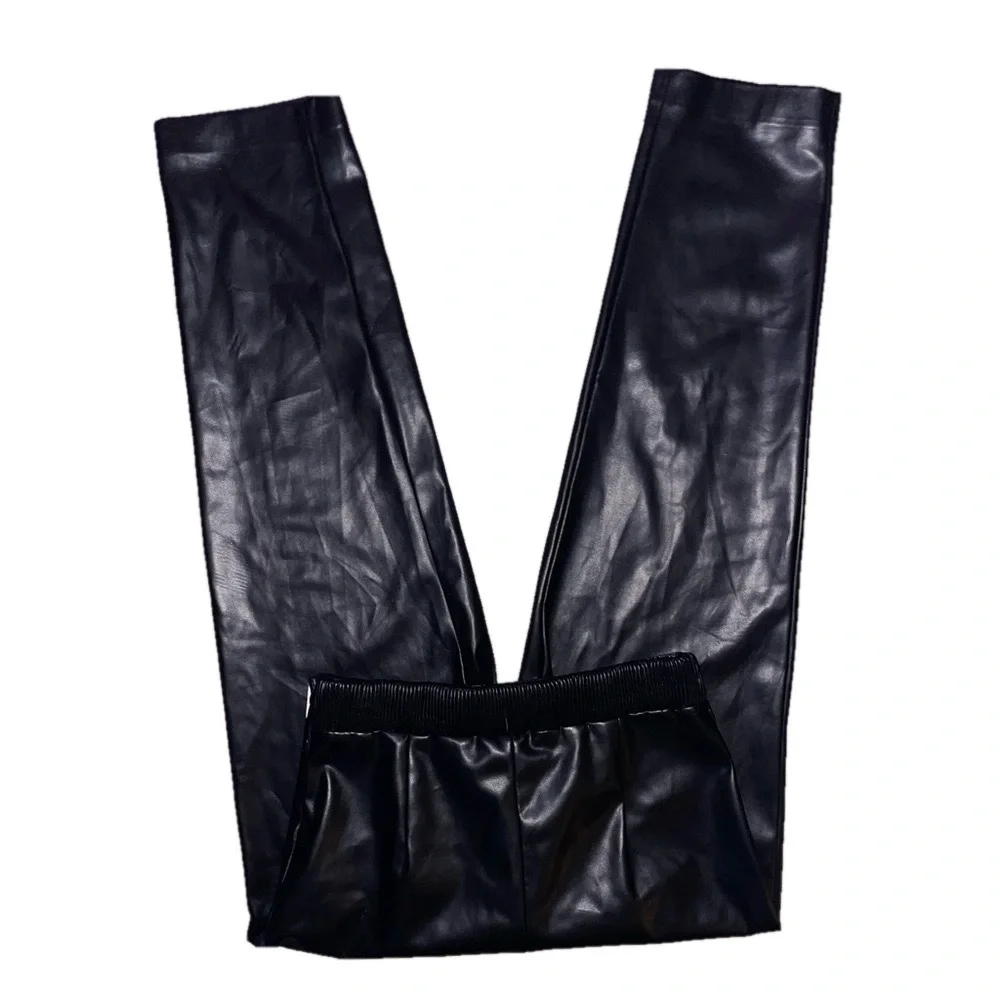 DKNY Black Faux Leather Pants XS High Rise Ankle Straight Leg NWT